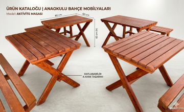 Ahşap Çocuk Aktivite ve Bahçe Masası – 60x80x65h