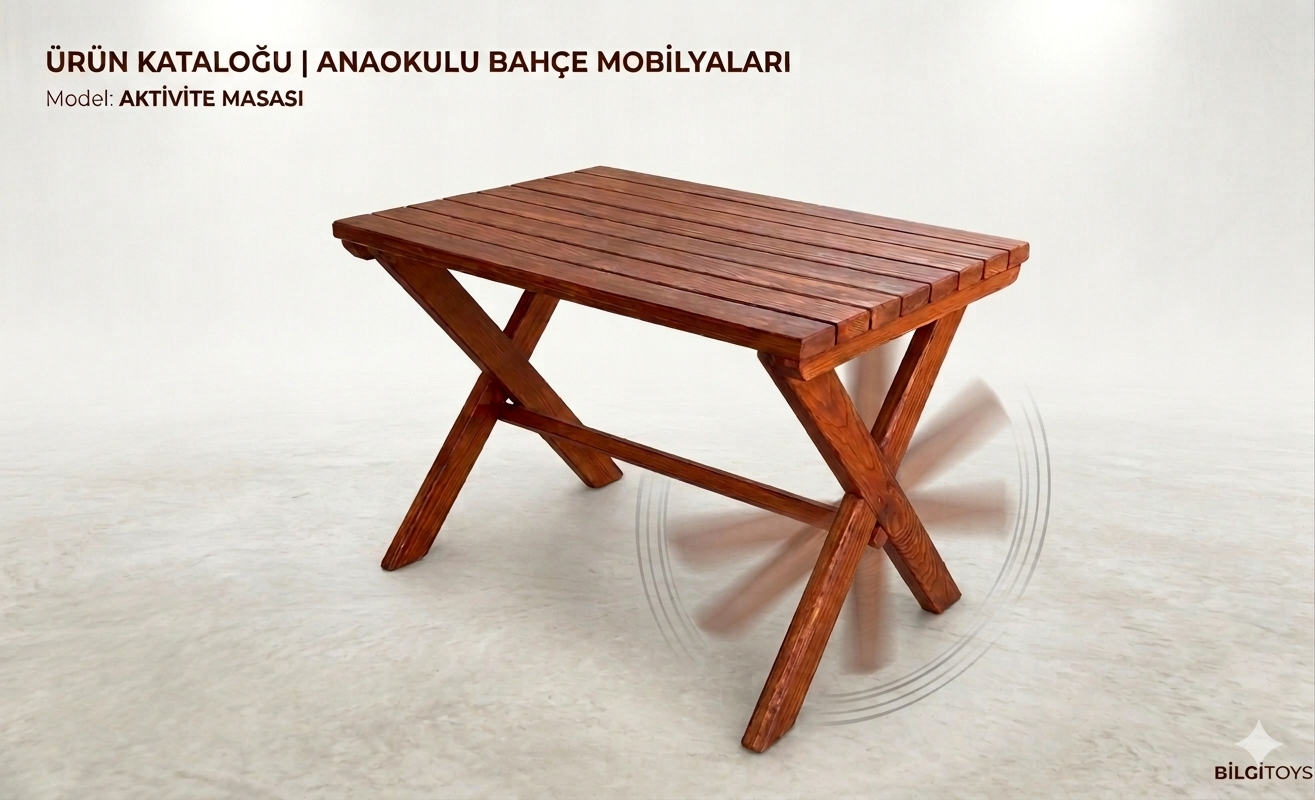 Ahşap Çocuk Aktivite ve Bahçe Masası – 60x80x65h