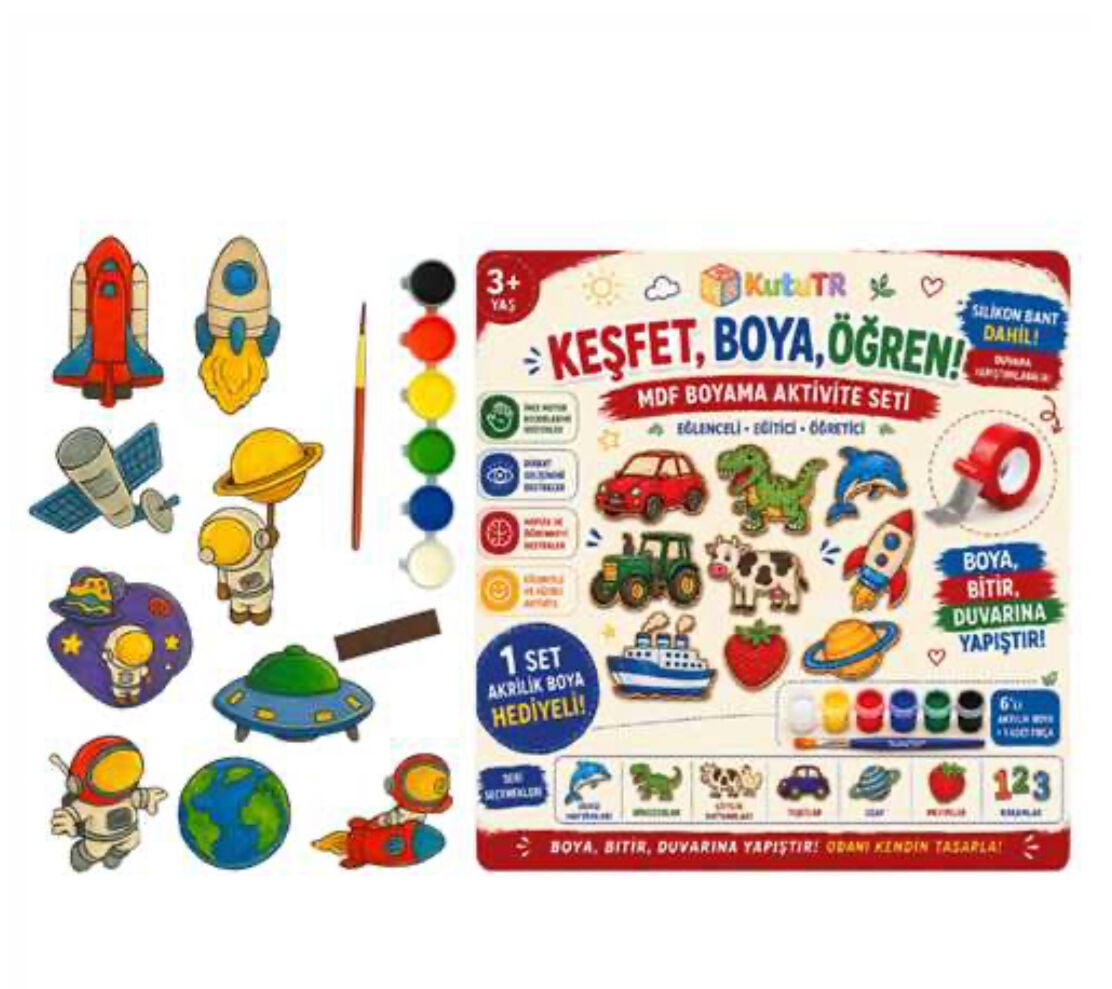 Uzay Temalı Keşfet, Boya, Öğren! MDF Boyama Aktivite Seti