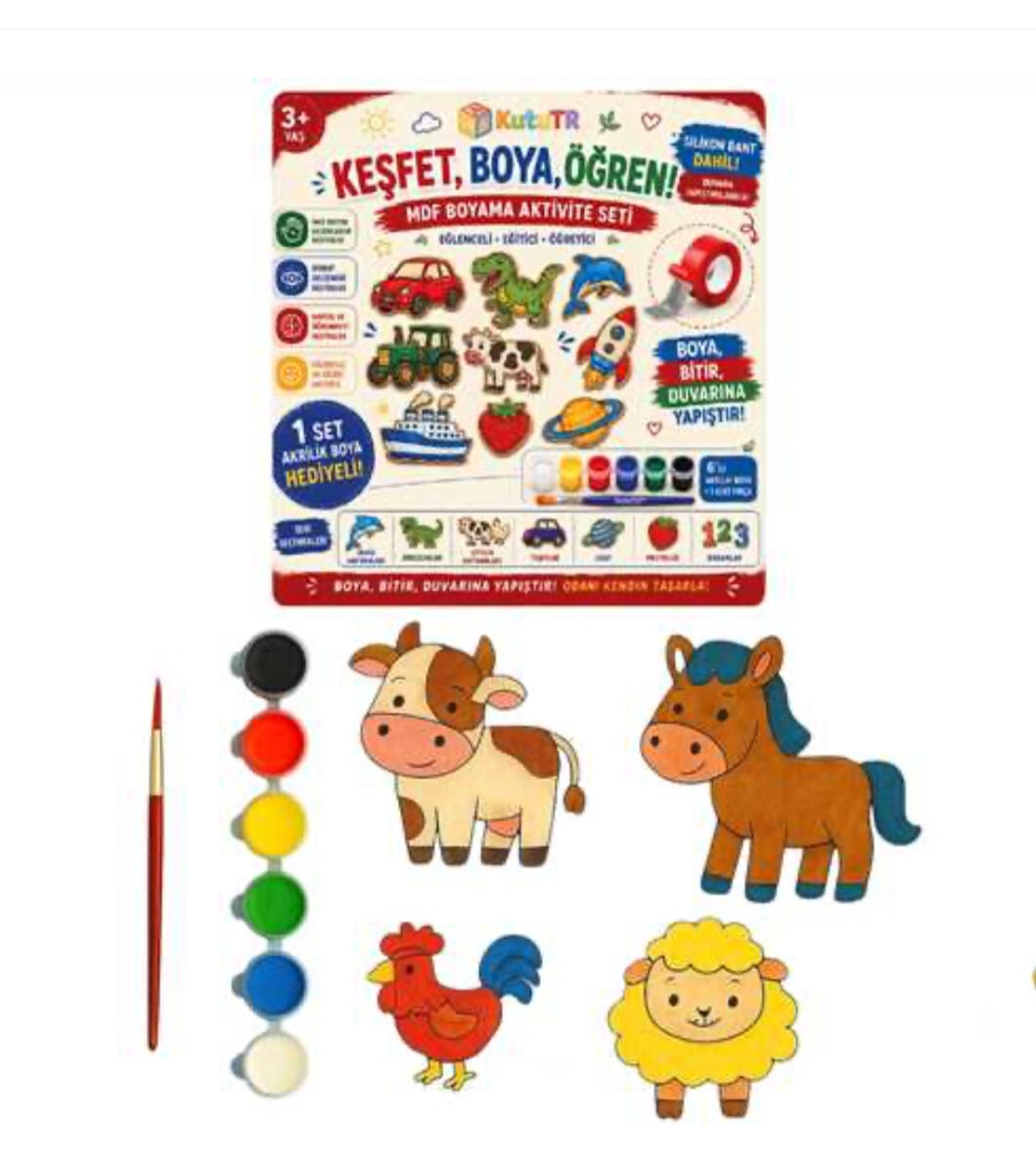 Çiftlik Hayvanları Temalı Keşfet, Boya, Öğren! MDF Boyama Aktivite Seti