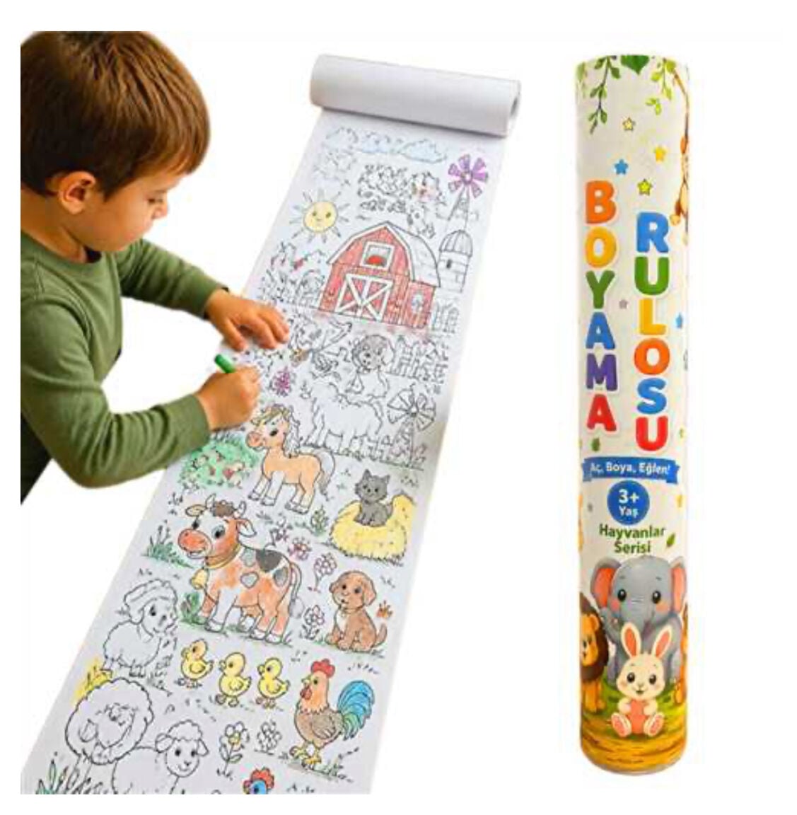 Hayvanlar Serisi Boyama Rulosu 3+ Yaş | Eğitici Çocuk Boyama Kağıdı