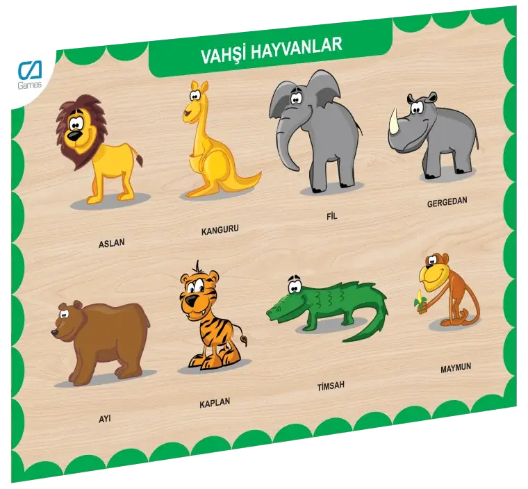 Vahşi Hayvanlar Ahşap Eğitici Puzzle ve Tutmalı Oyuncak