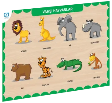 Vahşi Hayvanlar Ahşap Eğitici Puzzle ve Tutmalı Oyuncak