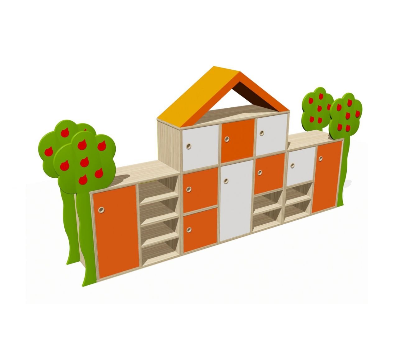 Elma Ağaç Figürlü Çatılı Dolap Takımı