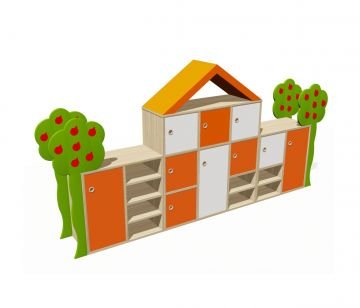 Elma Ağaç Figürlü Çatılı Dolap Takımı