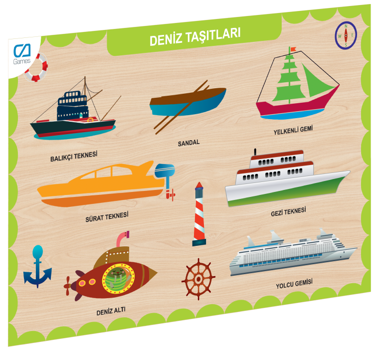 Deniz Taşıtları Ahşap Eğitici Puzzle