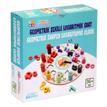 Ahşap Geometrik Şekilli Logaritmik Saat ve Eğitici Sayma Seti