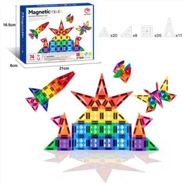 Magnetic Tiles Manyetik Yapı Blokları Seti – 74 Parça
