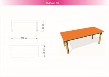 Dikdörtgen Masa 70x140