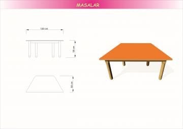 Trapez Masa Ahşap Kayın Ayaklı 60x120
