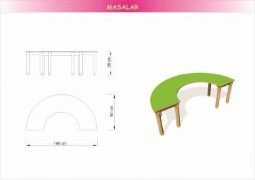 Yarım Daire Masa Kayın Ayaklı