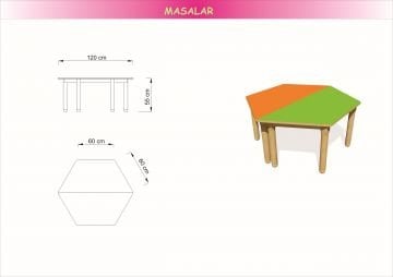 2 Parça Trapez Masa Kayın Ayaklı