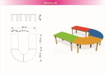 4 Parça U Masa Grubu Kayın Gövdeli Ayak