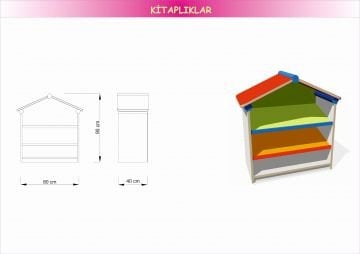 3 Raflı Çatılı Kitaplık