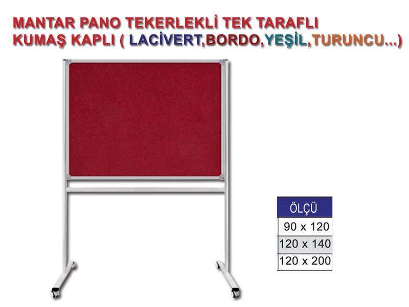 Tekerlekli Kumaş Kaplı Tek Taraflı Mantar Pano 120x140 cm