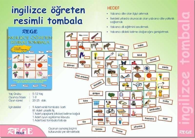 İngilizce Öğreten Resimli Tombala
