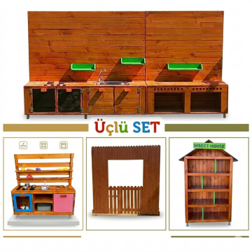 Dış mekan ahşap Bahçe metaryalleri üçlü set