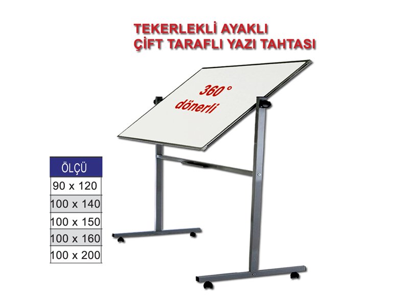 Tekerlekli Çift Taraflı Yazı Tahtası 100x160 cm