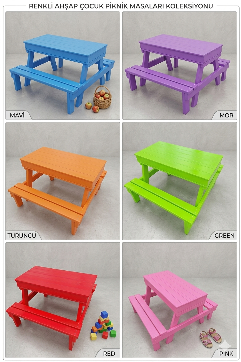 Renkli Piknik Masası Kapaklı 120 cm