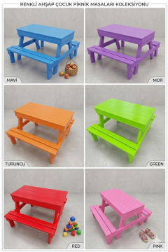 Renkli Piknik Masası Kapaklı 120 cm