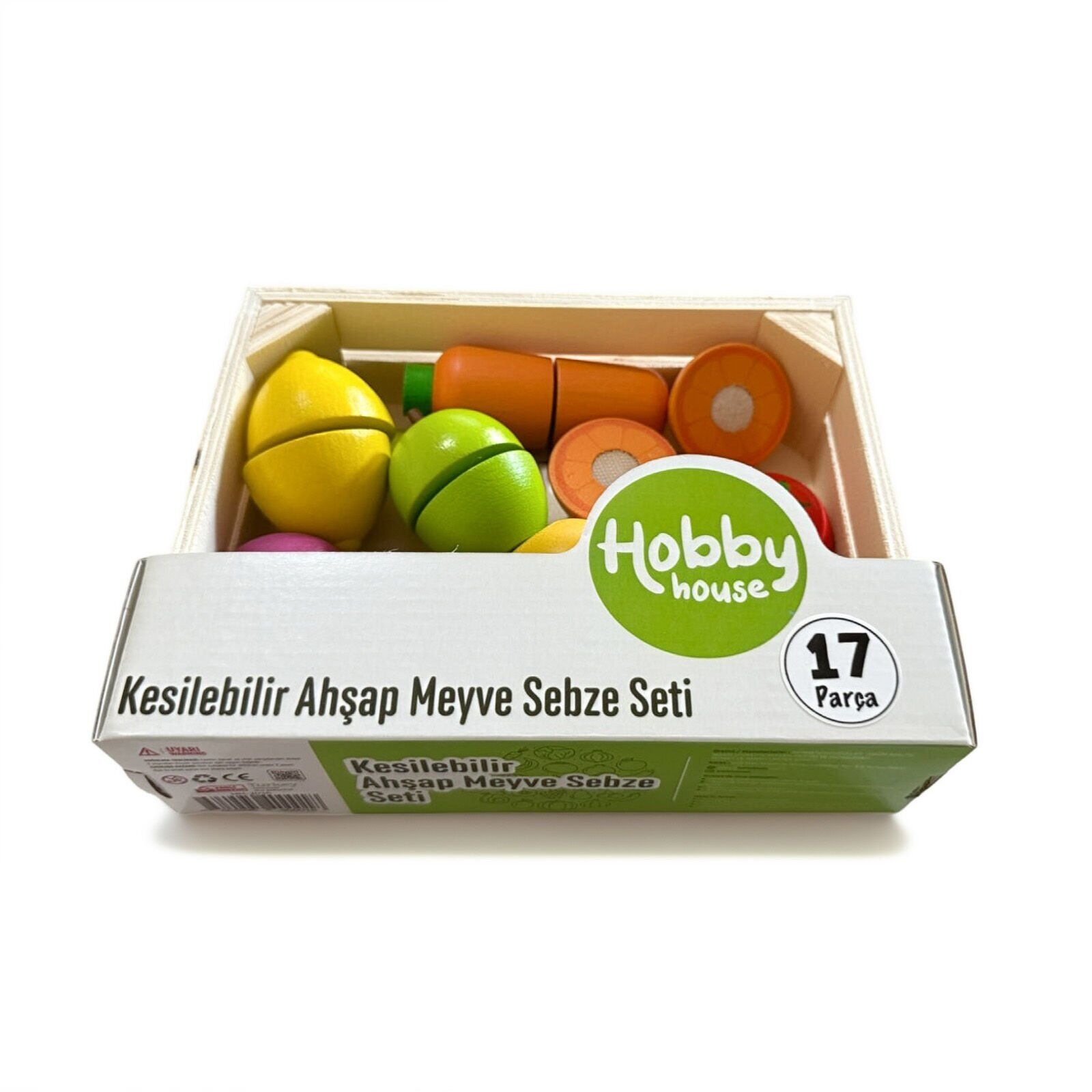 KESİLEBİLEN KASALI AHŞAP 17 PARÇA SEBZE MEYVE SETİ