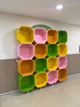 Sekizgen Lake Boyalı 16 Üniteli Kitaplık – 200×30×200 cm