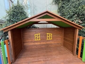 Ahşap Oyun Evli Kaydıraklı Tırmanma Çıkışlı Çocuk Parkı – 200x100x300 cm